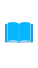 Open blue book, learning, white background, education