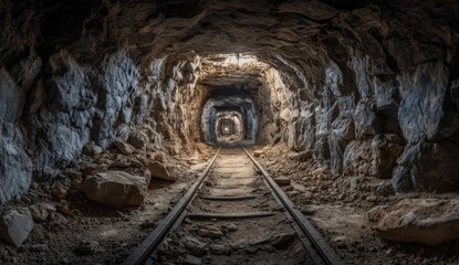 Obraz premium Dark tunnel, ancient railway tracks