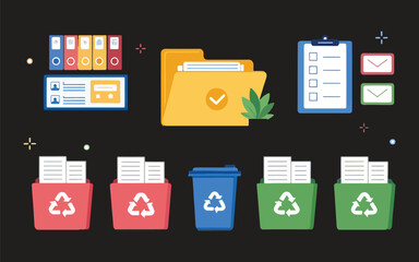 Office Organization and Recycling Vector Illustration for Sustainable Business Practices and Environmental Awareness