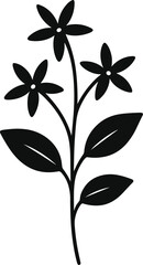 vector silhouette, jasmine sprig with small star-shaped flowers and paired leaves, solid black