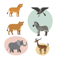 Collection of Flat Design African Safari Animals on Muted Gradient Background