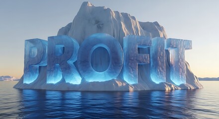 A 3D render illustrating the business concept of profit as just the tip of the iceberg, symbolizing hidden costs and unseen risks