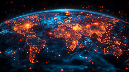 Glowing Earth Network, Futuristic Digital World Visualization