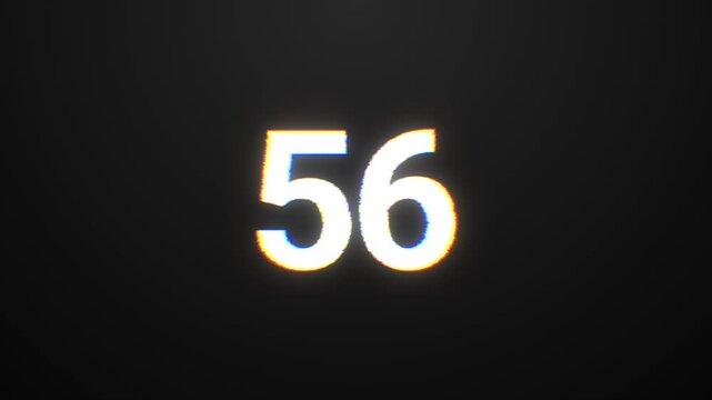 60 seconds countdown glitch animation with black background. Countdown glitch from 60 to 0 number. 4k footage video animation