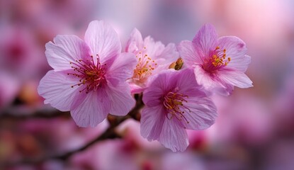 Obraz premium Close-up of delicate pink cherry blossoms (1)