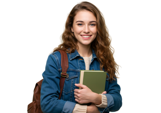 Young smiling student with books and backpack, ready for school or college education