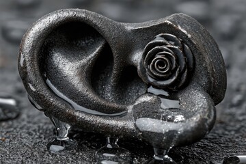 Surreal Ear with Rose Sculpture