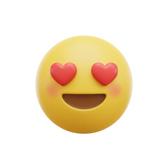 Cute 3d Yellow Emoji with Red Heart Eyes and Smiling Face Expressing Love