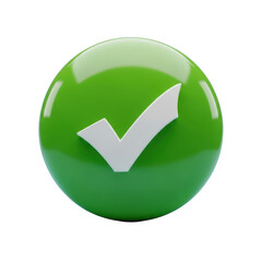 Glossy green checkmark icon symbol of approval success and confirmation design element transparent background