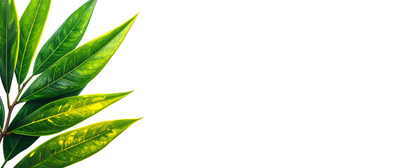 Fototapeta premium Fresh green grass and leaves on a white background