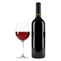 An Elegant Wine Tasting Set with a Blank Bottle Label, Cut Out, Clipping Path, Isolated on a Transparent PNG Background.