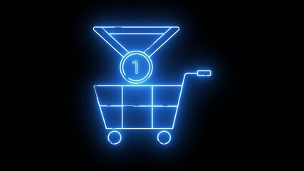 trolley icon and medal necklace icon with neon effect