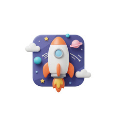 Vibrant 3d Cartoon Rocket Launching into a Playful Cosmic Icon Design