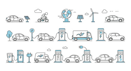 Fototapeta premium electric cars charging stations renewable energy icons