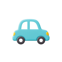 Clean Light Blue Cartoon Car Icon with Illuminated Headlights on Flat Background