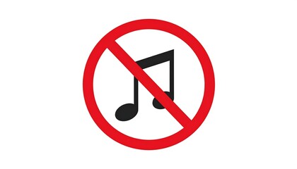 Prohibiting sound, this red circle with a black musical note illustrates a prohibition sign.
