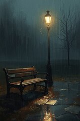 bench in the morning