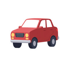 Vibrant Red Cartoon Car with Flat Design Style and Glowing Lights