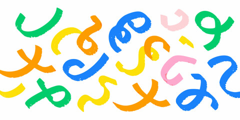 Colorful abstract brush strokes and shapes on a white background