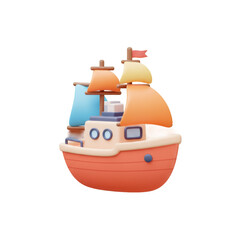 Playful 3d Cartoon Boat Illustration with Colorful Sails on a Gradient Background