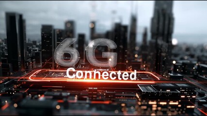 6G network infrastructure. Quantum communication. Holographic communication. Data Speed. Futuristic cityscape illustrating 6G connectivity theme. - Powered by Adobe