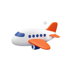 Playful 3d Cartoon Airplane Icon with Orange Wings Embossed on Gradient Background