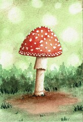Watercolor mushroom forest floor