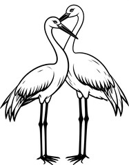 Obraz premium Two cranes, love, nature, illustration