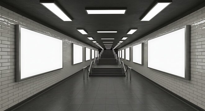Subway Tunnel with Blank Advertisement Panels - Powered by Adobe