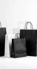 Black and White Paper Shopping Bags on White Background