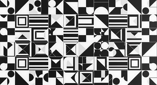 Monochrome geometric arrangement showcases tessellated graphic forms