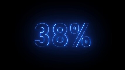 Blue Neon 38 Percent Sign Glowing On Black Background