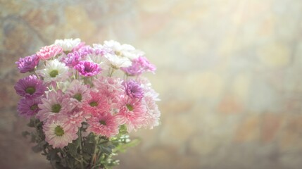 Obraz premium daisy. A fresh daisy bouquet basks in sunlight, with delicate blooms against a soft focus background. gardening catalogs, home-decor guides, designed for gardening and botanical catalogs.