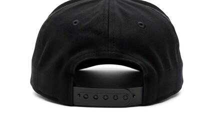 Black Baseball Cap, Rear View, Adjustable Strap