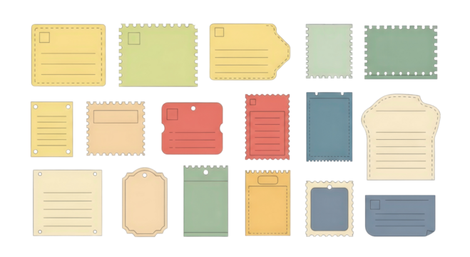 Collection of Colorful Blank Sticky Notes and Paper Memos.