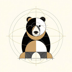 Geometric panda bear logo designed with sacred geometry and golden ratio principles. A modern and clean vector symbol for corporate identity and branding.