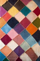 Colorful diamond pattern quilt texture close up fabric