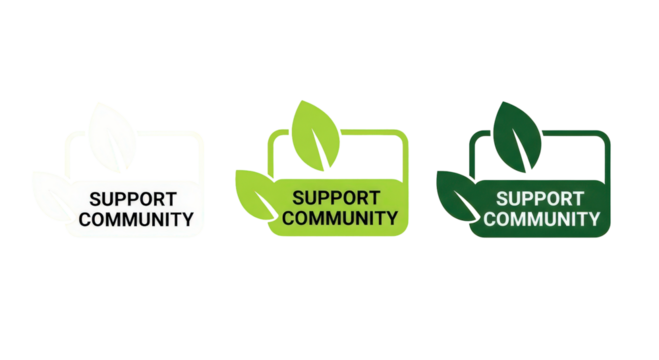 Support Community Emblem with Green Leaves and Badge Design.