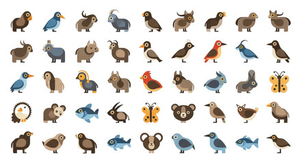 Diverse collection of cartoon animal illustrations featuring various species.