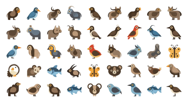 Diverse collection of cartoon animal illustrations featuring various species.