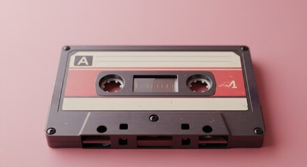 Obraz premium A closeup of a cassette tape on a pink background