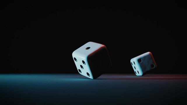 Two Dice Roll and Settle on a Table, 3d rendering
