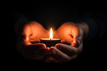 Small candle held in cupped hands