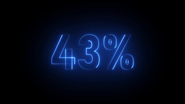 Blue neon 43 percent sign on black background forty three percent