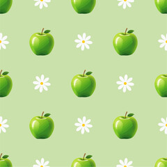 Cartoon green apple seamless pattern