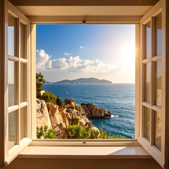 Scenic ocean view through a window