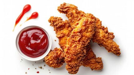 Food advertising photo, Fried chicken with hot chilli dip sauce.