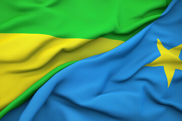 High resolution image of Ethiopia and Somalia national flags side by side, full frame filled with waving fabric texture, clean sharp folds, photorealistic