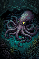 octopus on a black background