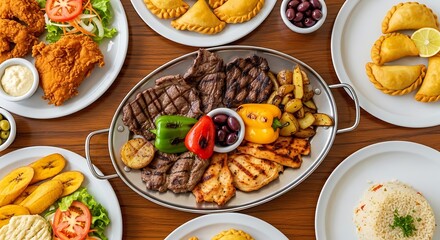 Delicious assortment of Latin American cuisine featuring meat and sides